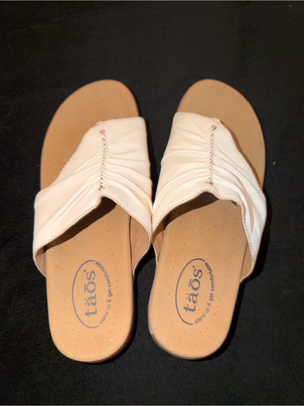 Taos Footwear Cream Ruched Slide Sandals for Women
